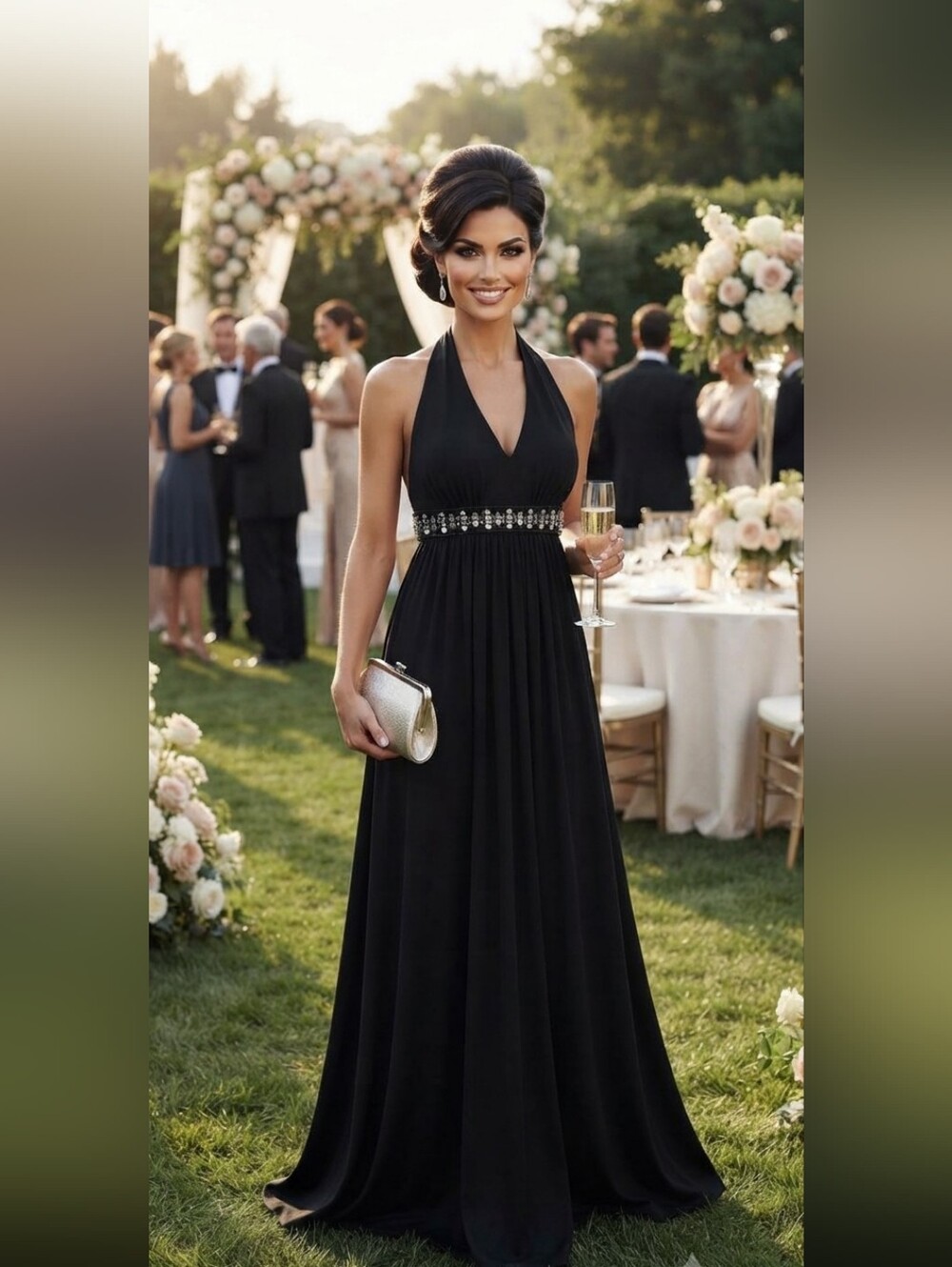 Dolce Gabbana D&G Sexy Black Halter Maxi Dress with Jeweled Waist 44/M